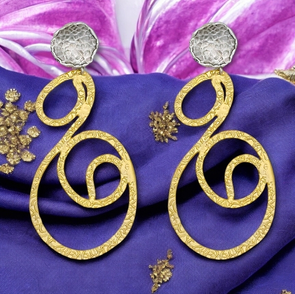 🆕️Exquisite Turkish Artisanal 18K Gold Silver Plated Spiral Statement Earrings - Picture 1 of 12